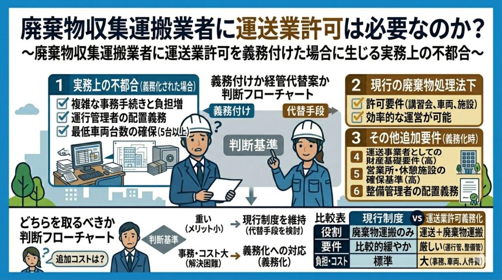 産業廃棄物収集運搬業者に運送業許可を義務付けた場合に生じる実務上の不都合