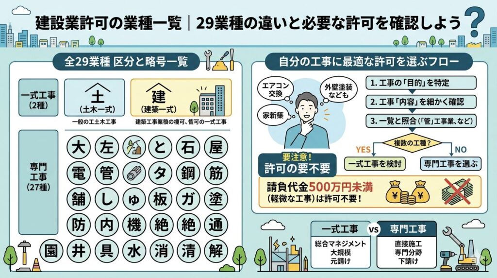 建設業の業種一覧　29業種の違い